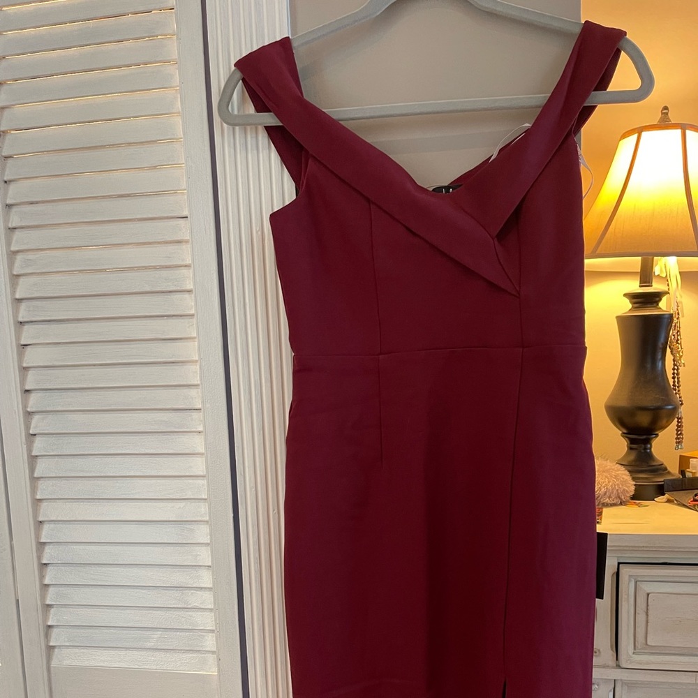 Dark red off the shoulder dress